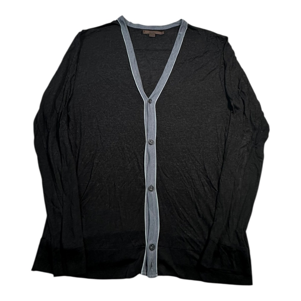 REISS Mens Black Long Sleeve V Neck Button Front Cardigan Sweater M Lyocell Wool